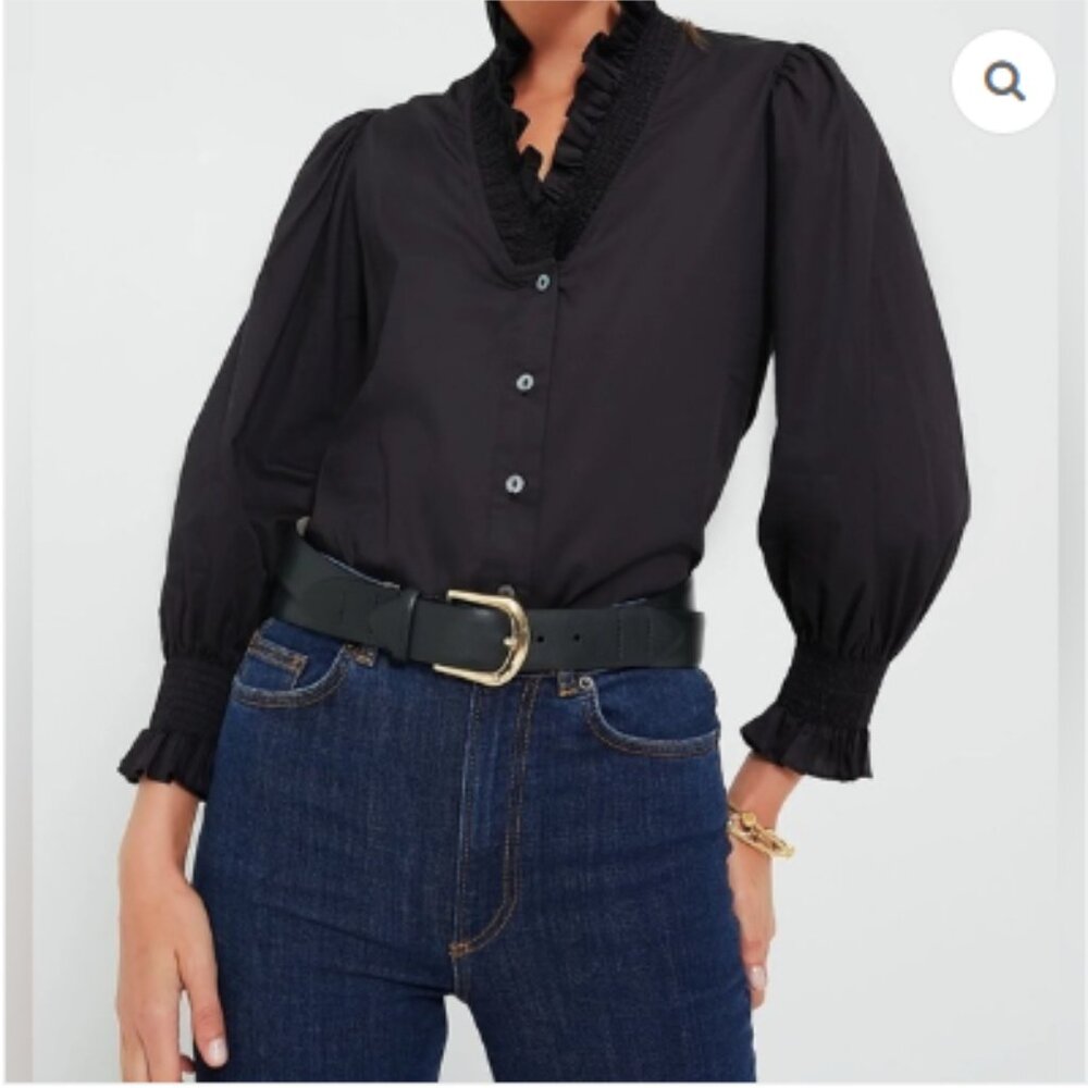 Harshman Bonnie Shirt 3X Black 100% Cotton Smocked‎ V-Neck Puff Sleeve Boho Chic